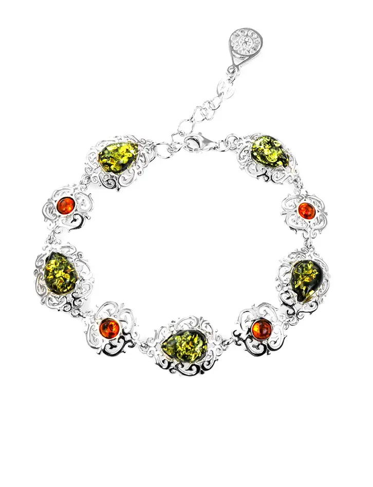 картинка Изысканный браслет со вставками из натурального янтаря двух цветов «Луксор» в онлайн магазине
