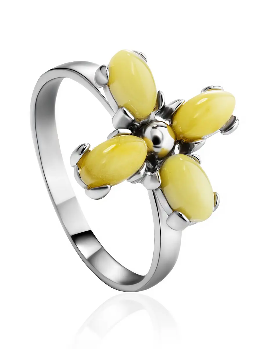 картинка Нежное кольцо, украшенное янтарём медового цвета «Суприм» в онлайн магазине