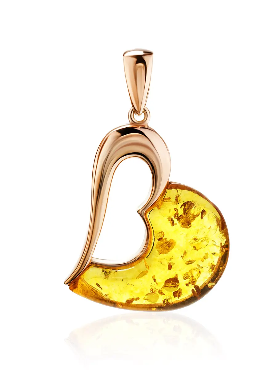 картинка Кулон из лимонного янтаря «Санрайз» в виде сердца в онлайн магазине