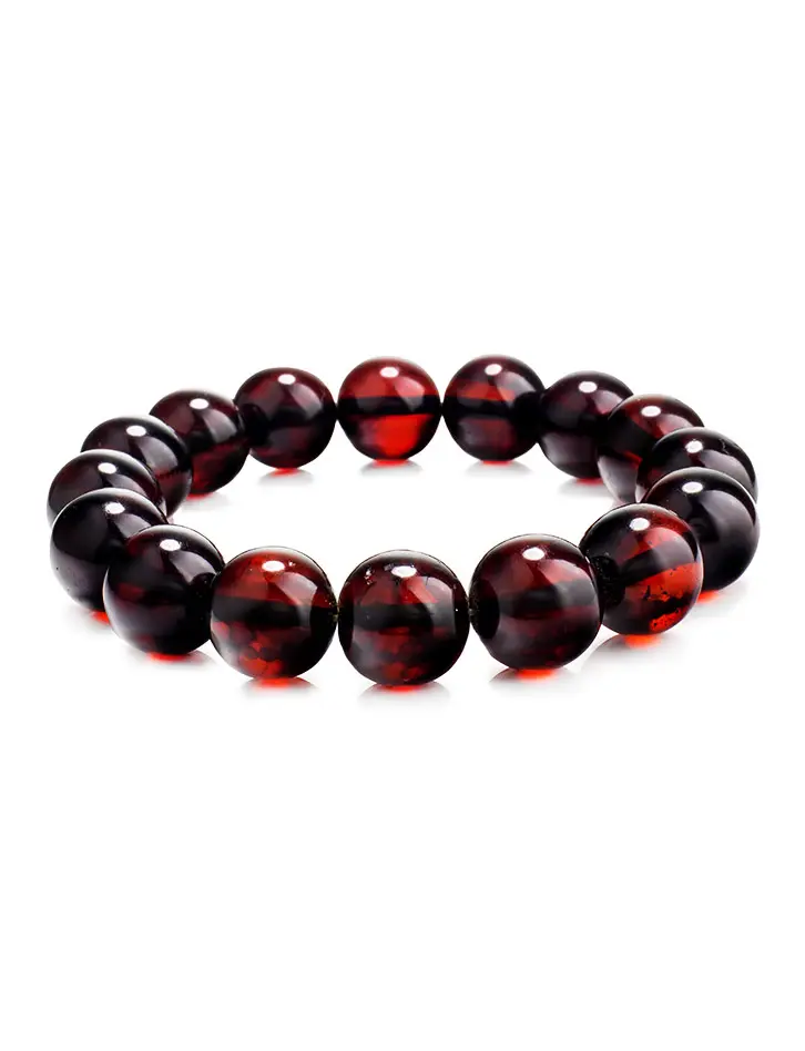 картинка Яркий браслет из формованного янтаря тёмно-вишнёвого цвета в онлайн магазине