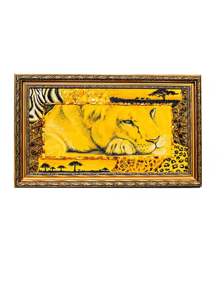 картинка Картина из натурального янтаря «Лев в паспарту» в онлайн магазине