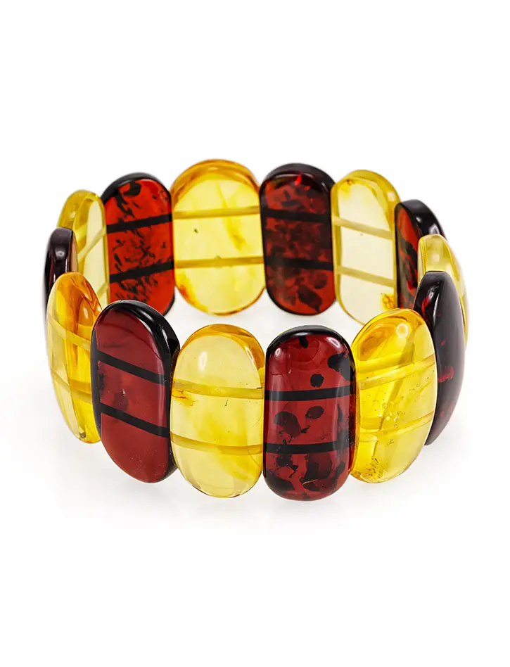 картинка Яркий стильный браслет из натурального балтийского янтаря «Пластинки лимонные и вишнёвые» в онлайн магазине