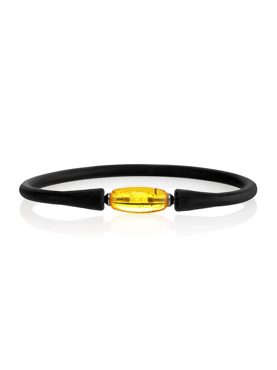 картинка Чёрный силиконовый браслет с лимонной янтарной бусиной «Гавайи» в онлайн магазине