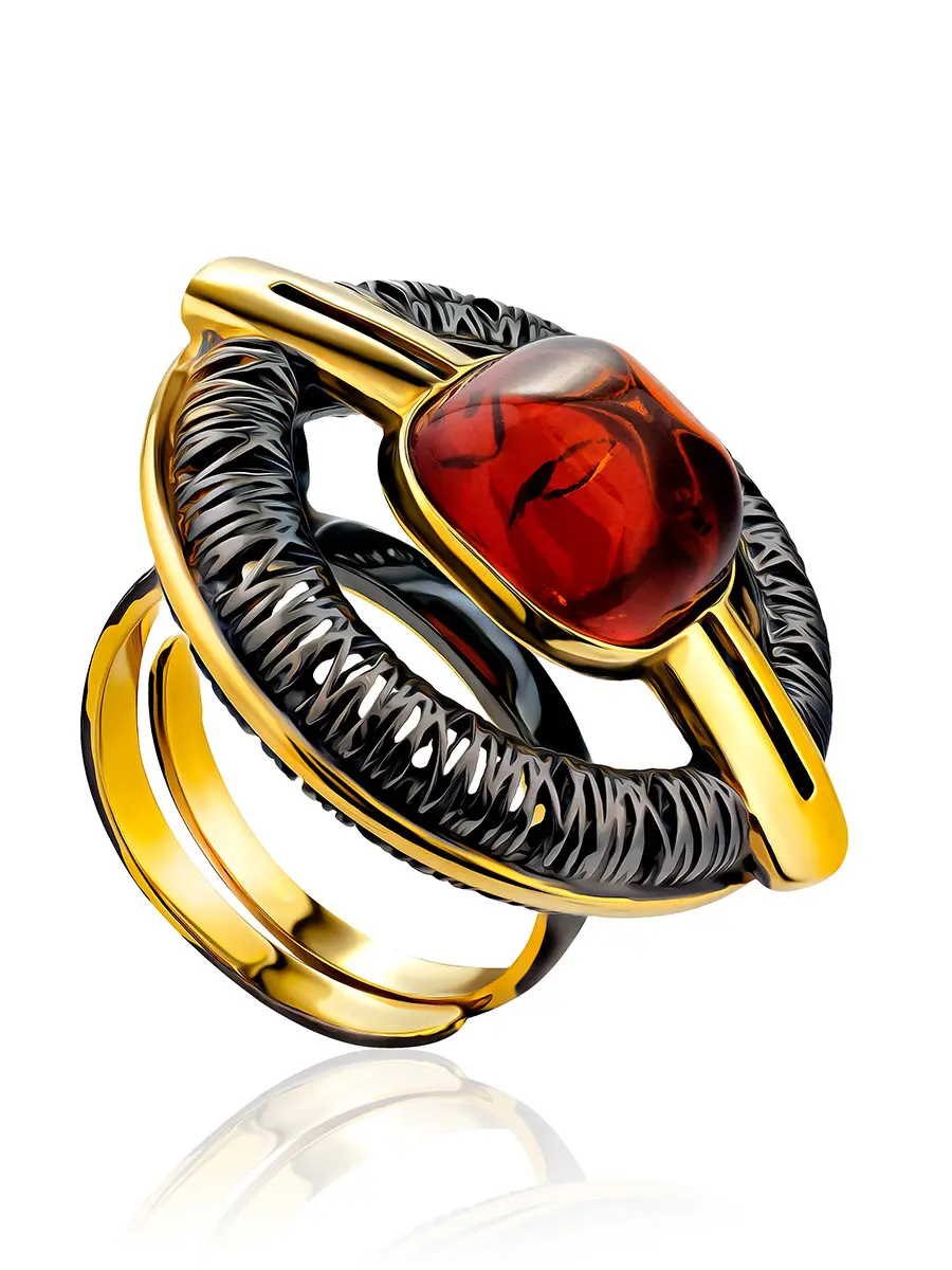картинка Крупное кольцо с натуральным янтарём «Терция» в онлайн магазине