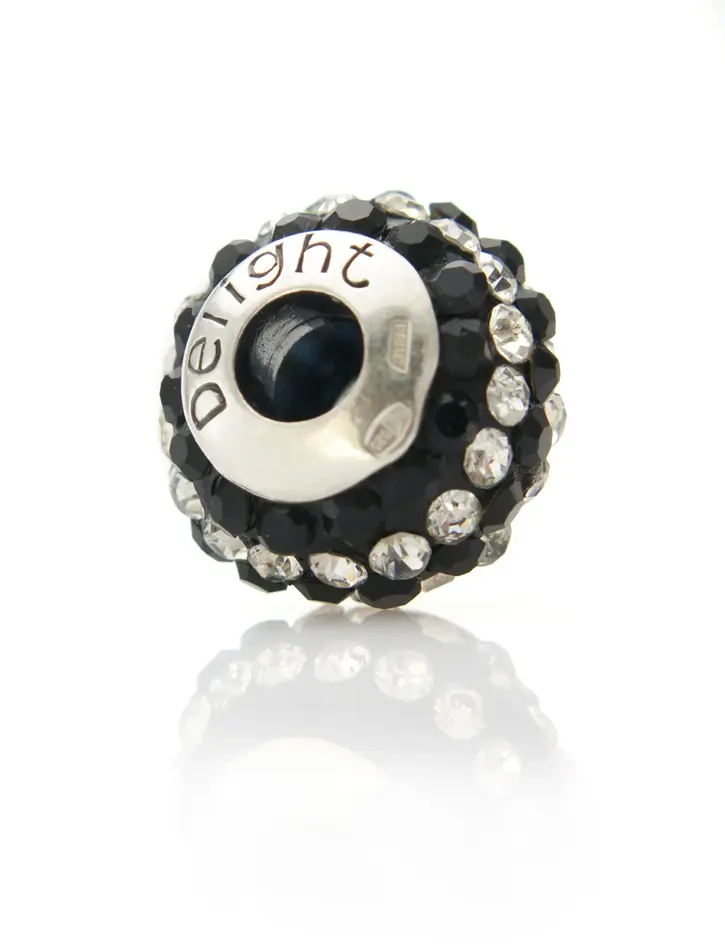 картинка Бусина-шарм для модульного браслета из серебра с фианитами «Делайт чёрная» в онлайн магазине