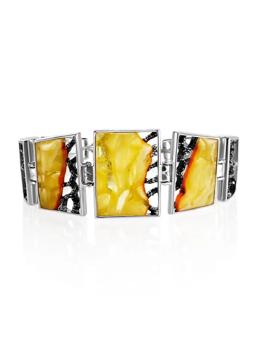 картинка Стильный элегантный браслет с цельными кусочками натурального янтаря «Модерн в онлайн магазине