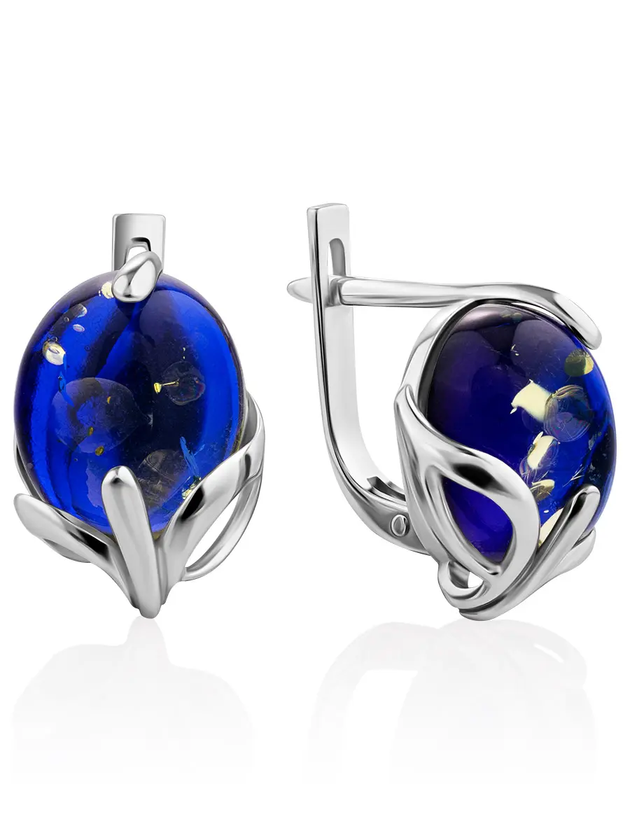 картинка Красивые серьги из янтаря ярко-синего цвета «Палермо» в онлайн магазине