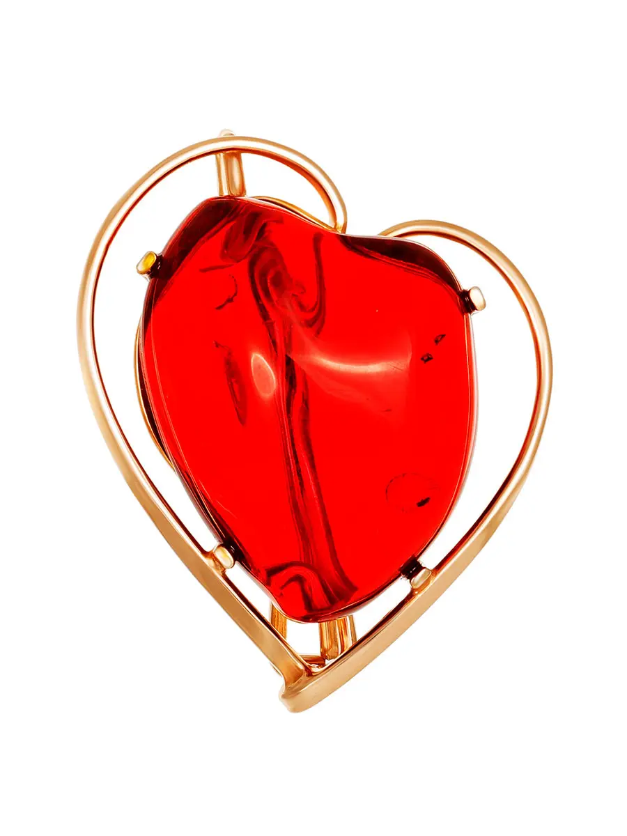 картинка Роскошная брошь в форме сердца из красного янтаря «Риальто» в онлайн магазине