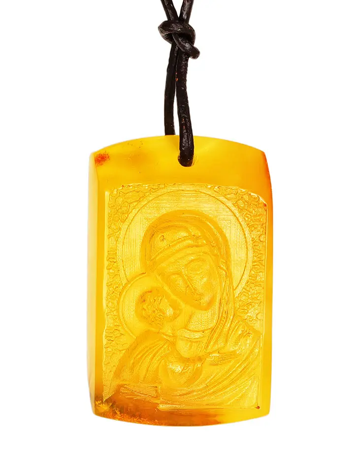 картинка Небольшая резная иконка-кулон из натурального янтаря «Игоревская Богоматерь» в онлайн магазине