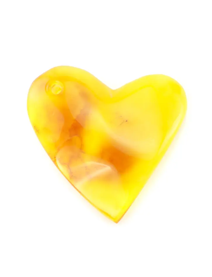 картинка Подвеска-сердечко из натурального янтаря яркого лимонно-медового цвета с полупрозрачной текстурой в онлайн магазине