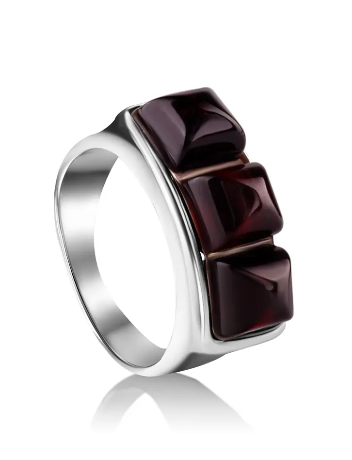 картинка Стильное кольцо из вишнёвого янтаря «Мозаика» в онлайн магазине