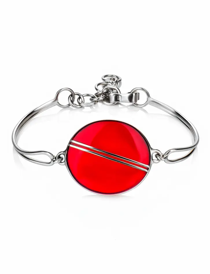 картинка Красивый изысканный браслет из серебра и янтаря вишнёвого цвета «Сангрил» в онлайн магазине
