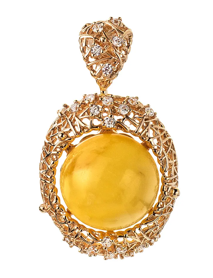 картинка Роскошный кулон из золочённого серебра с кристаллами и янтарём «Венера» в онлайн магазине