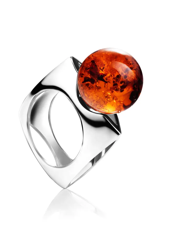 картинка Необычное эффектное кольцо «Юпитер» из натурального коньячного янтаря в онлайн магазине