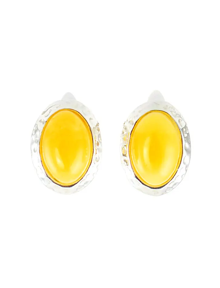 картинка Янтарные серьги медового цвета овальной формы в серебряном обрамлении «Камея» в онлайн магазине