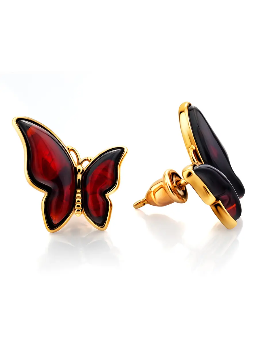 картинка Нежные серьги-гвоздики из вишнёвого янтаря «Апрель» в онлайн магазине