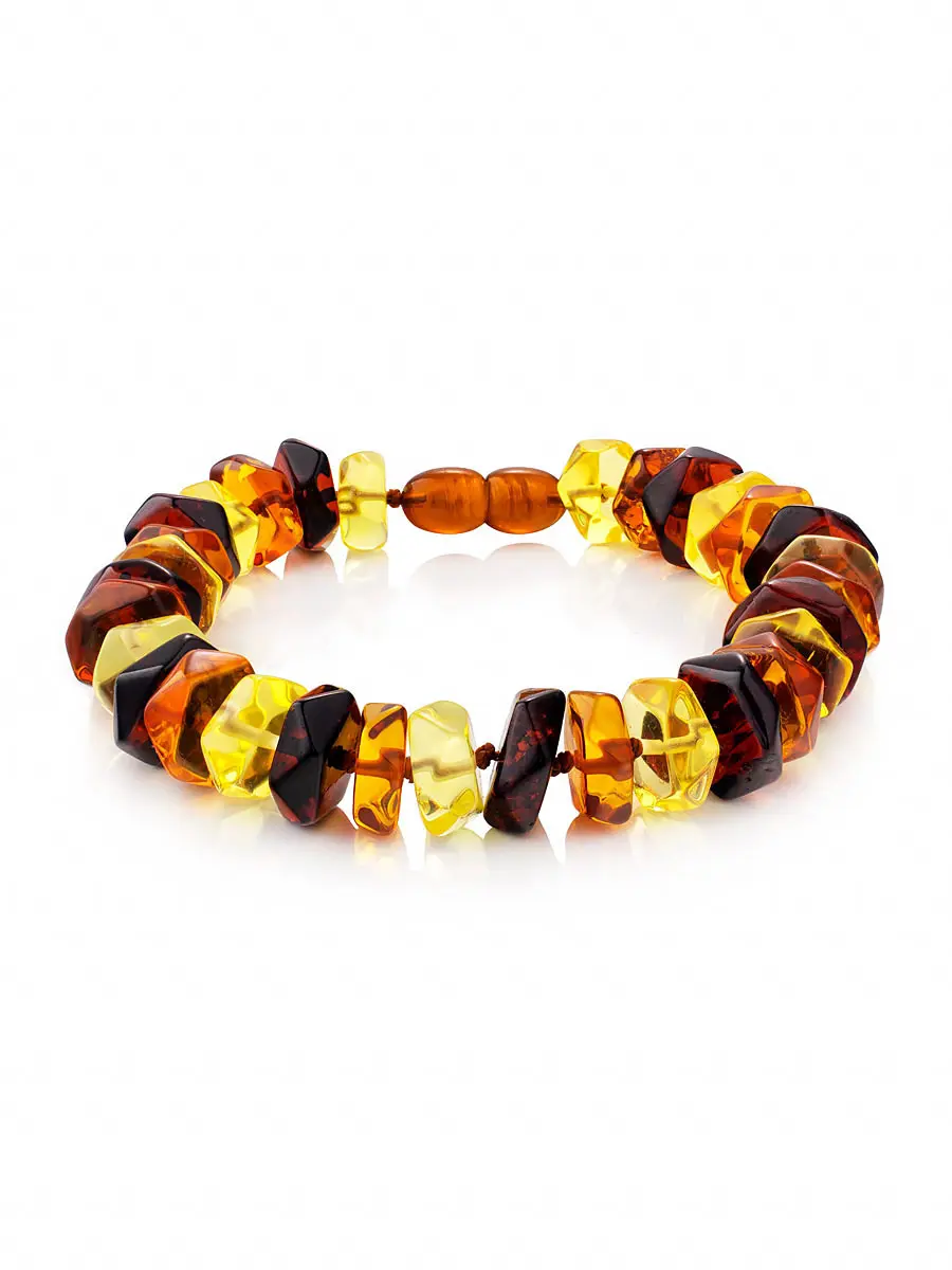 картинка Яркий браслет из натурального янтаря разных оттенков «Шайба гранёная» в онлайн магазине
