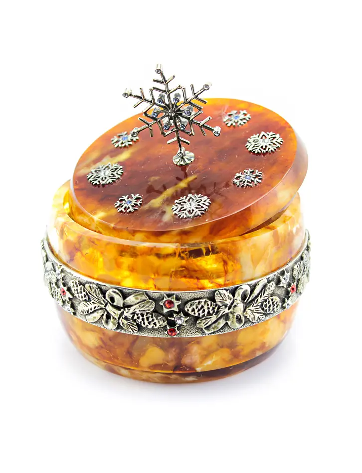картинка Шкатулка из натурального янтаря и бронзы «Зима» в онлайн магазине
