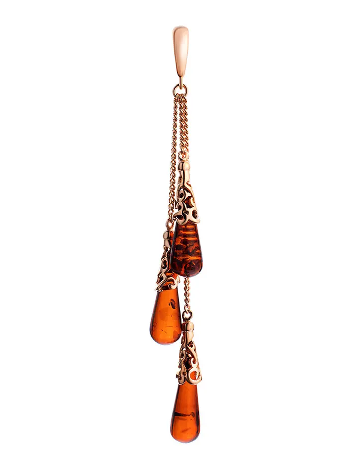 картинка Удлинённый кулон с тёмно-коньячным янтарём «Роксана» в онлайн магазине