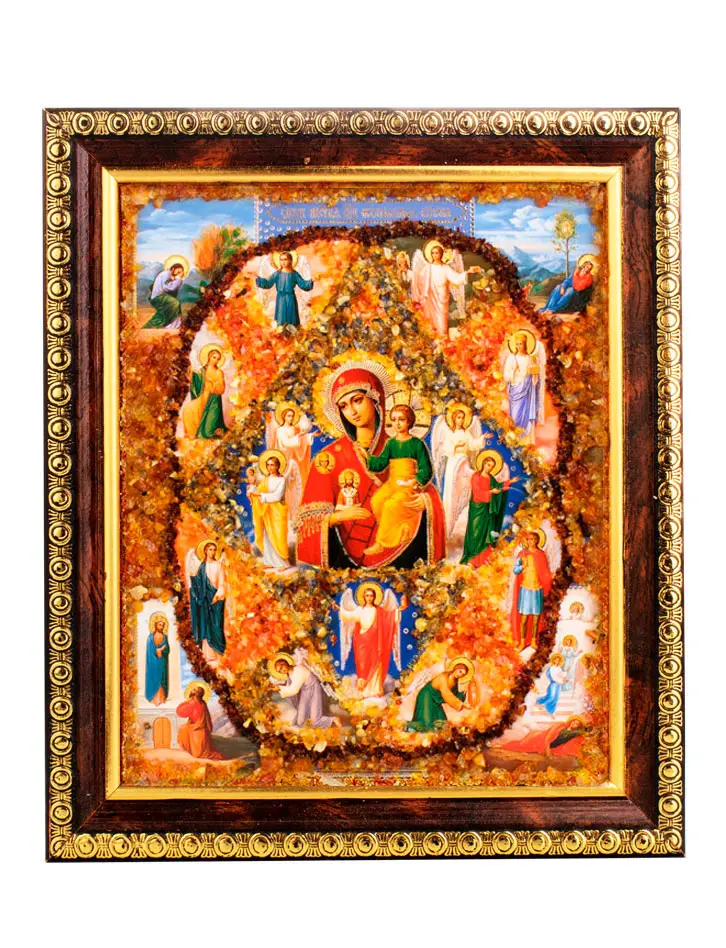 картинка Икона Божией матери «Неопалимая купина» с натуральным янтарём в онлайн магазине