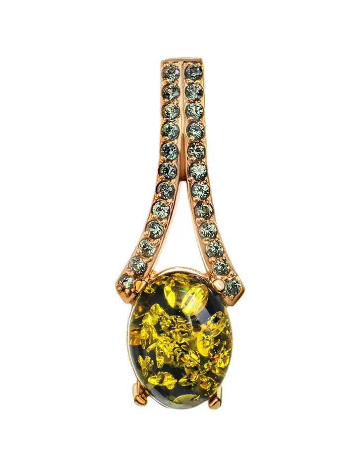 картинка Нежный кулон из золота с натуральным зелёным янтарём «Ренессанс» в онлайн магазине