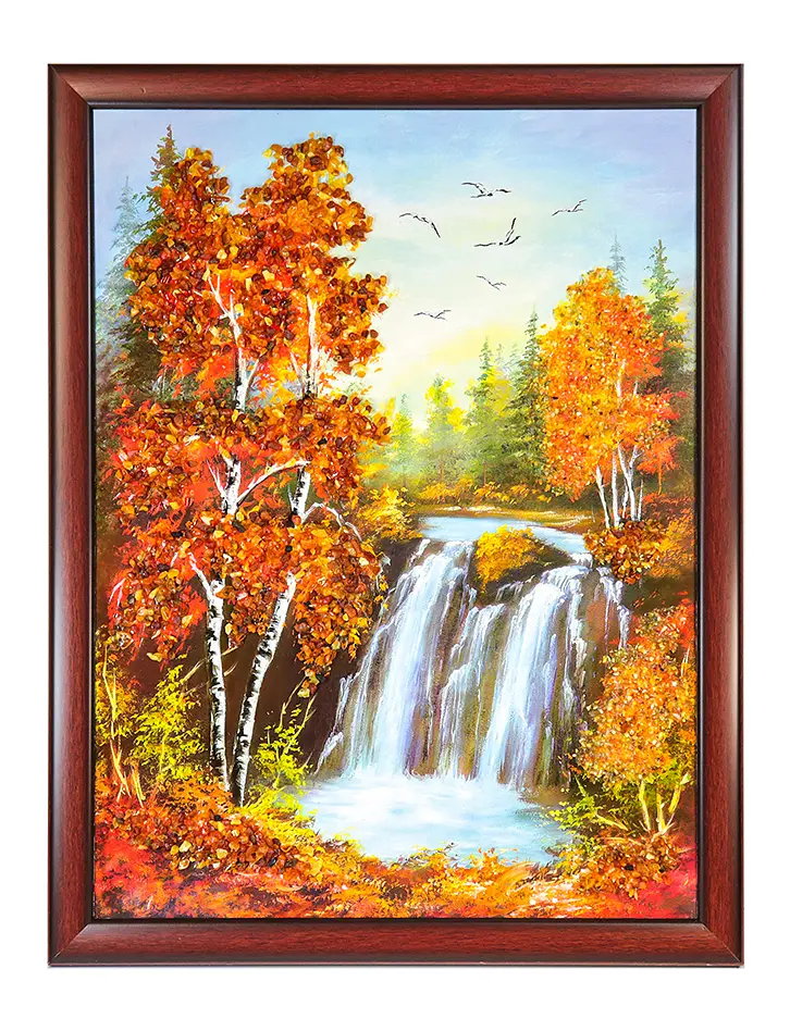 картинка Картина, украшенная натуральным янтарём «Водопад в лесу» в онлайн магазине
