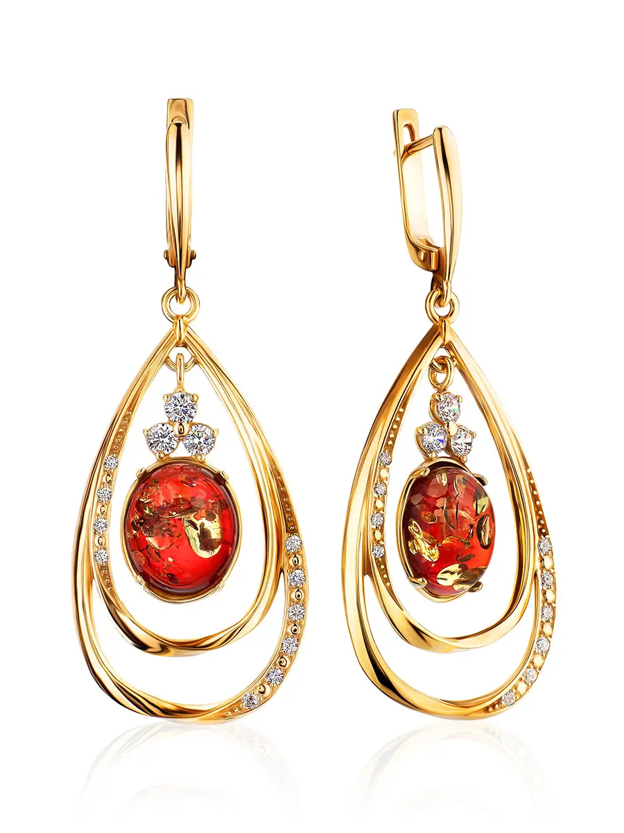 картинка Нарядные серьги из янтаря ярко-красного цвета «Тадж-Махал» в онлайн магазине