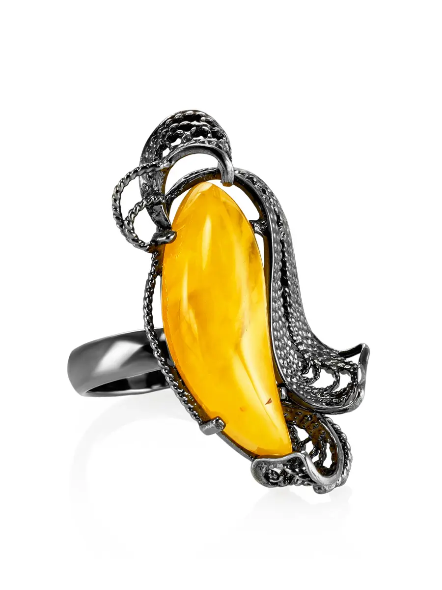 картинка Роскошное кольцо с медовым янтарём «Филигрань» в онлайн магазине