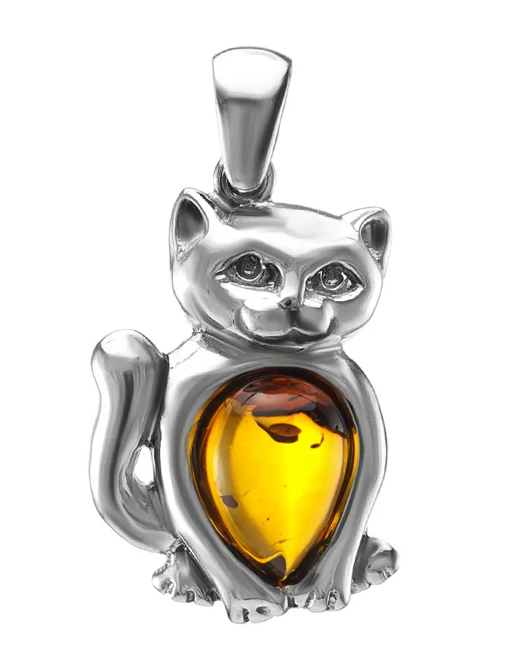 картинка Милый кулон, украшенный янтарём коньячного цвета «Котопёс. Кошечка» в онлайн магазине
