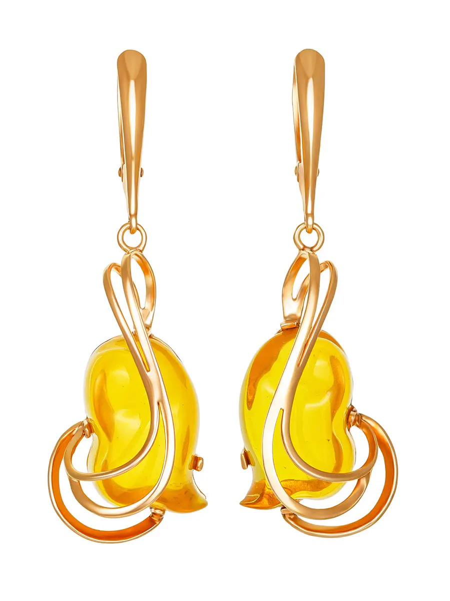 картинка Изысканные позолоченные серьги с лимонным янтарем «Риальто» в онлайн магазине