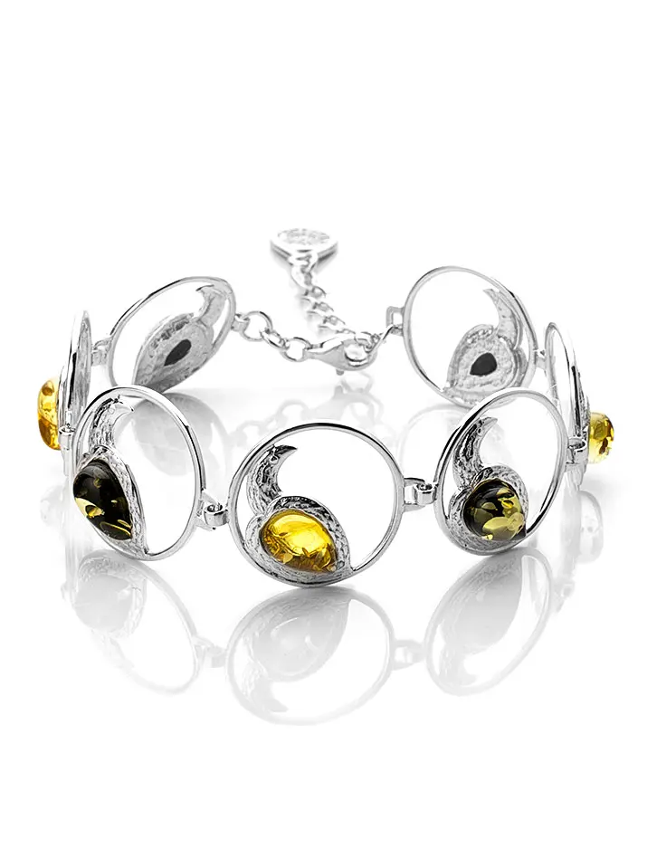 картинка Браслет из серебра и натурального искрящегося янтаря двух цветов «Лирика» в онлайн магазине