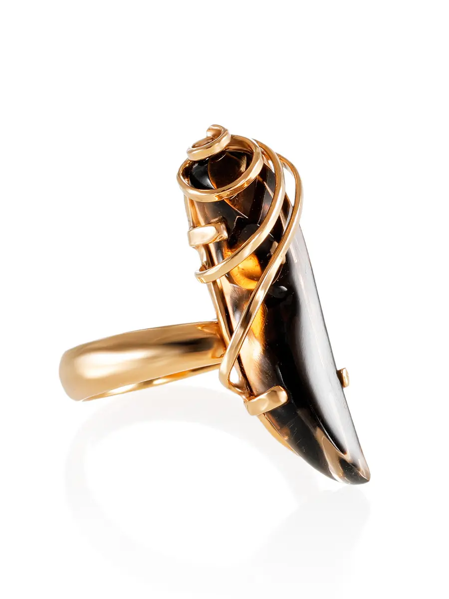 картинка Позолоченное серебряное кольцо со вставкой из дымчатого кварца «Серенада» в онлайн магазине