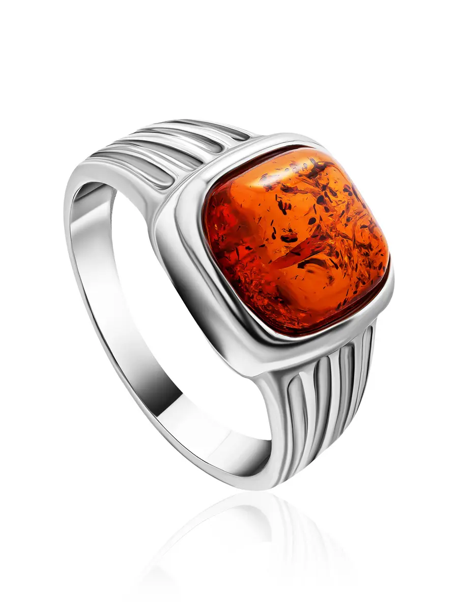 картинка Стильный перстень из натурального балтийского коньячного янтаря «Цезарь» в онлайн магазине