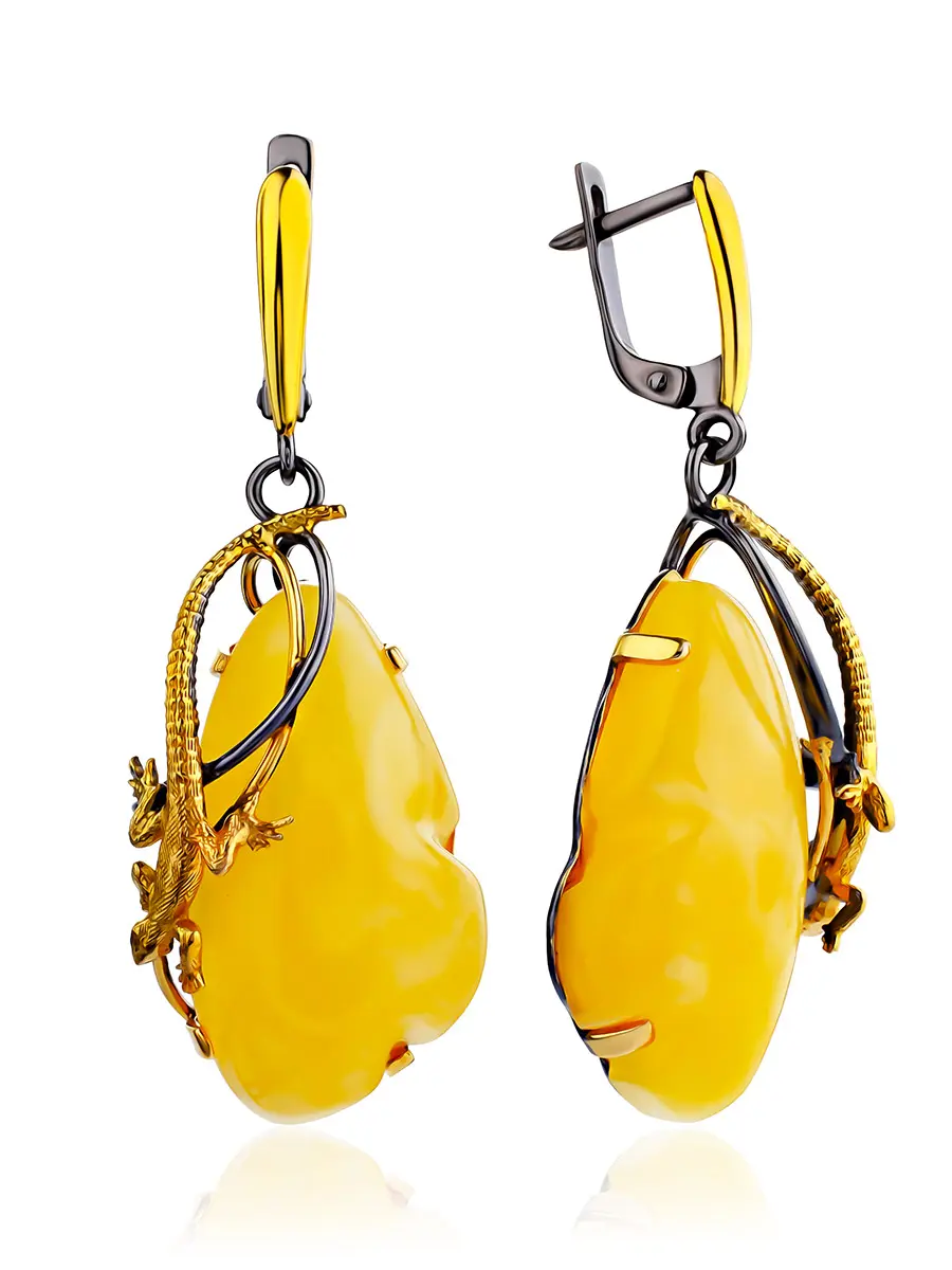 картинка Роскошные яркие серьги с натуральным янтарём медового цвета «Караваджо» в онлайн магазине