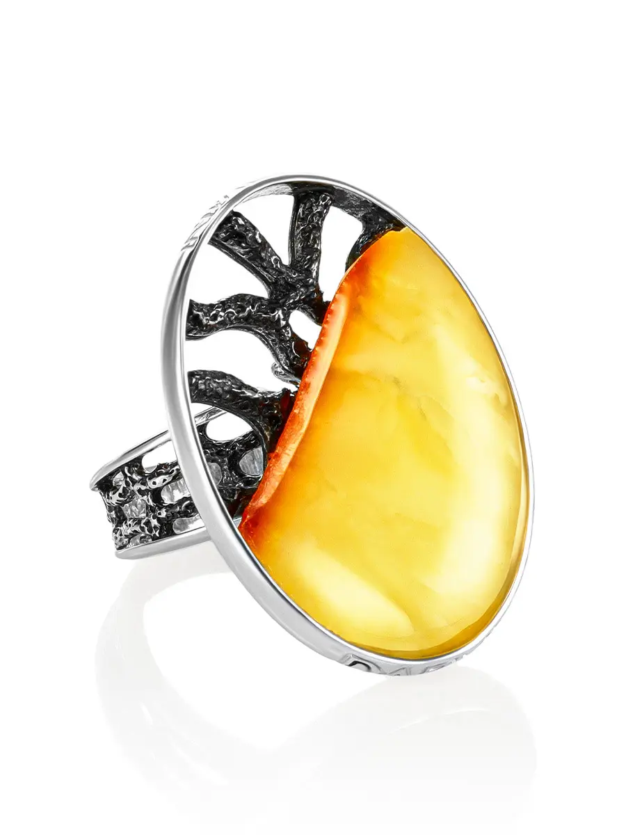 картинка Овальное кольцо «Модерн» со вставкой из медового янтаря в онлайн магазине