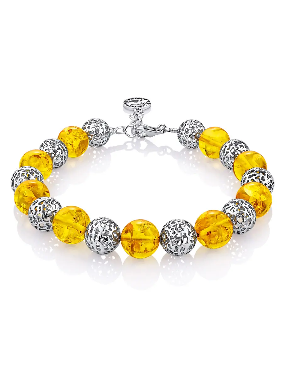 картинка Ажурный браслет «Афродита» с формованным лимонным янтарём в онлайн магазине