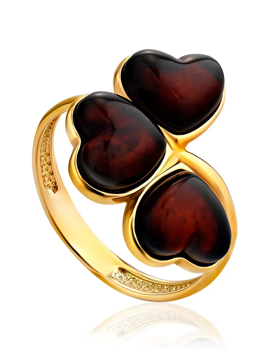 картинка Эффектное кольцо из янтаря вишнёвого цвета «Трисмегист» в онлайн магазине