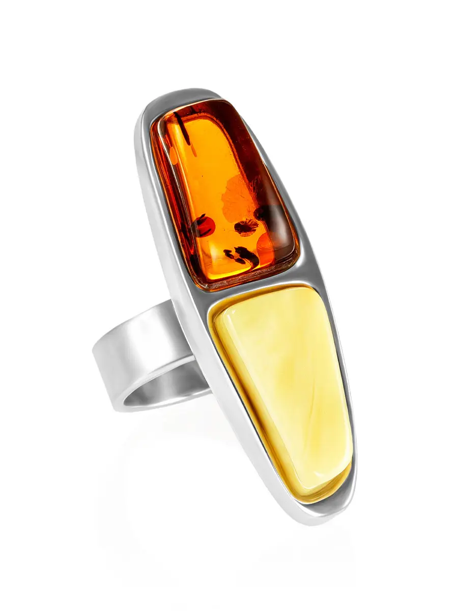 картинка Необычное удлинённое кольцо из натурального янтаря двух оттенков Bella Terra в онлайн магазине