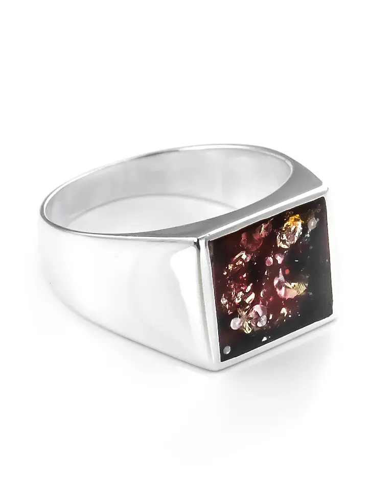 картинка Перстень с натуральным янтарём вишнёвого цвета London в онлайн магазине