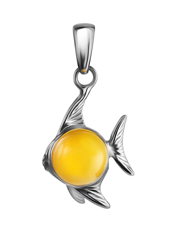 картинка Яркий кулон из натурального медового янтаря «Котопёс. Рыбка» в онлайн магазине