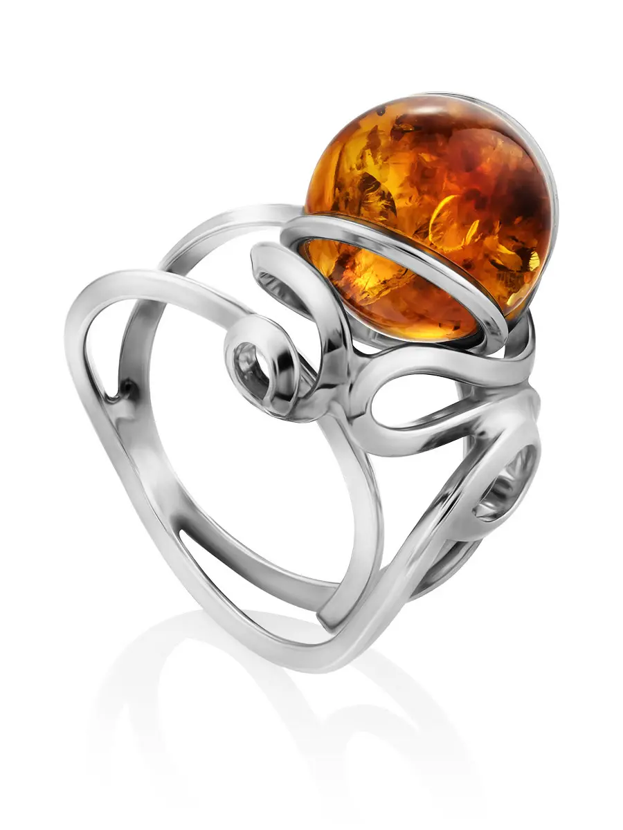 картинка Изысканное кольцо из натурального балтийского коньячного янтаря «Валенсия» в онлайн магазине