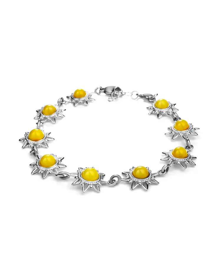 картинка Изящный ажурный браслет из янтаря медового цвета «Гелиос» в онлайн магазине