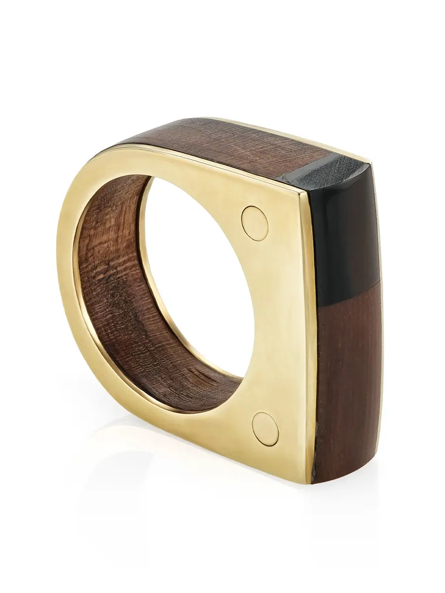 картинка Стильное кольцо «Индонезия» из дерева и кости мамонта в онлайн магазине