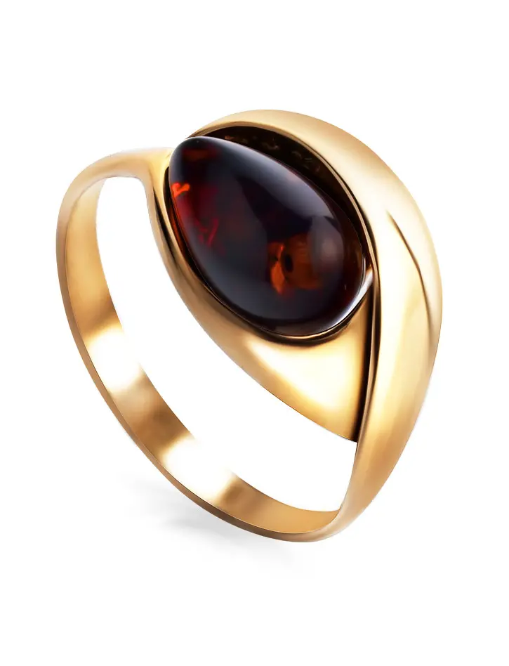 картинка Нежное кольцо с натуральным вишнёвым янтарём «Пион» в онлайн магазине