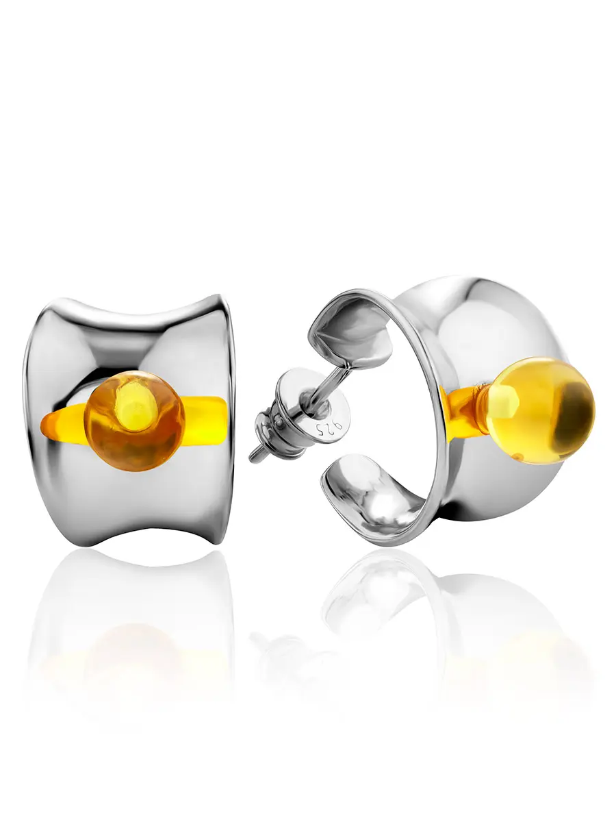 картинка Серьги-кольца  с ярко-лимонным янтарём Palazzo от ifamore™ в онлайн магазине