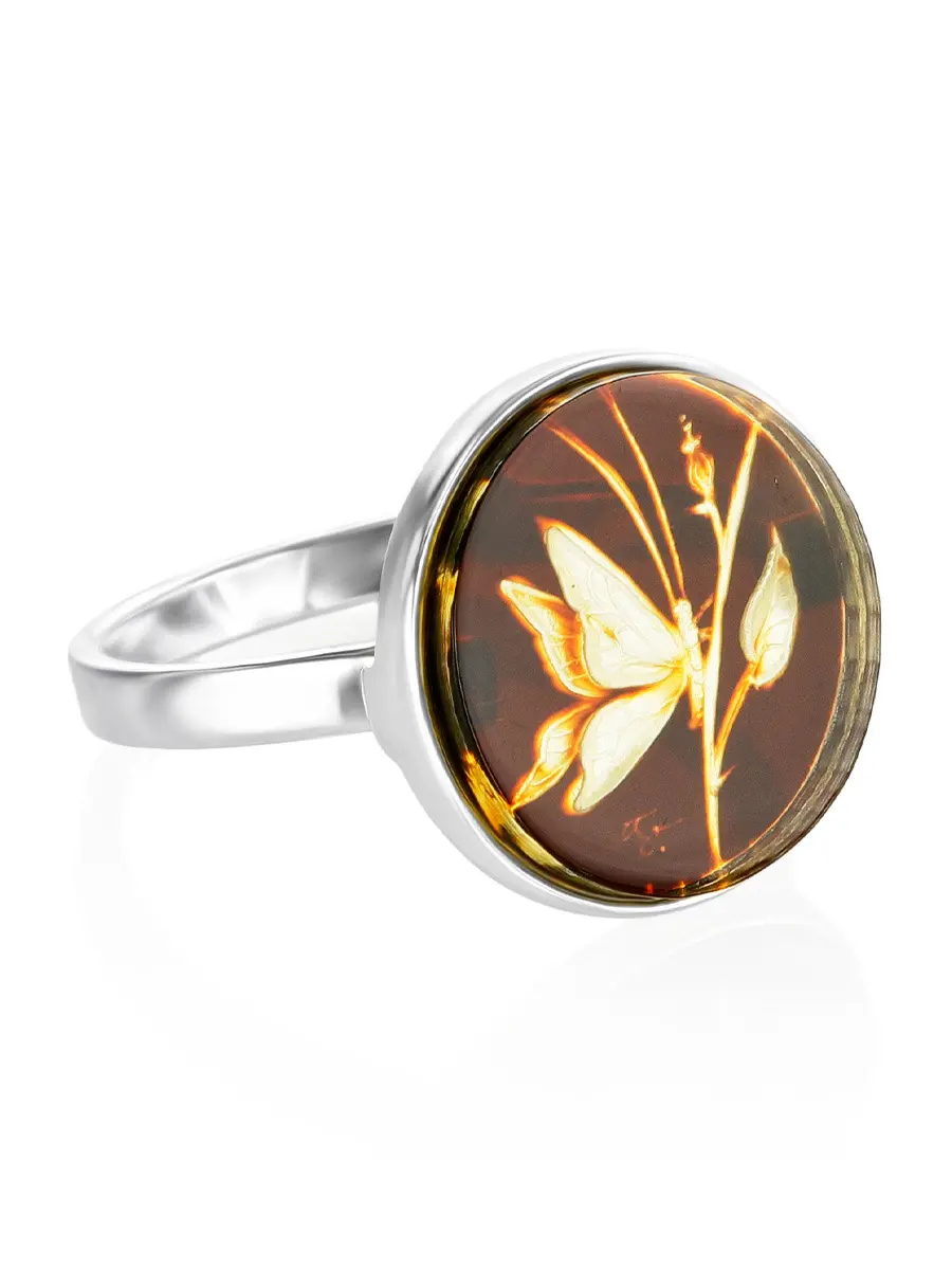 картинка Легкое изящное кольцо из янтаря с резьбой «Элинор» в онлайн магазине