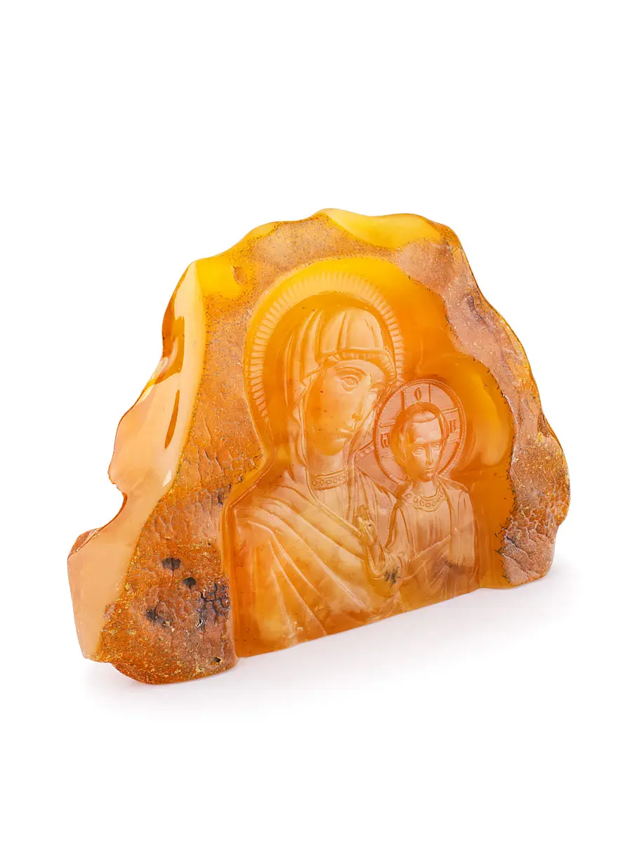 картинка Икона, вырезанная из натурального цельного янтаря «Казанская Богоматерь» в онлайн магазине