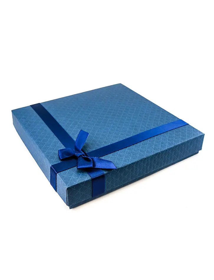 картинка Подарочная коробочка 164х164х26 мм синяя фактурная с бантом в онлайн магазине