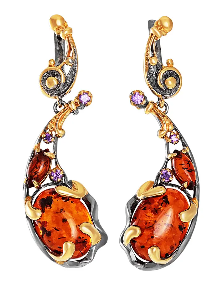 картинка Великолепные серьги из янтаря коньячного цвета «Помпадур» в онлайн магазине