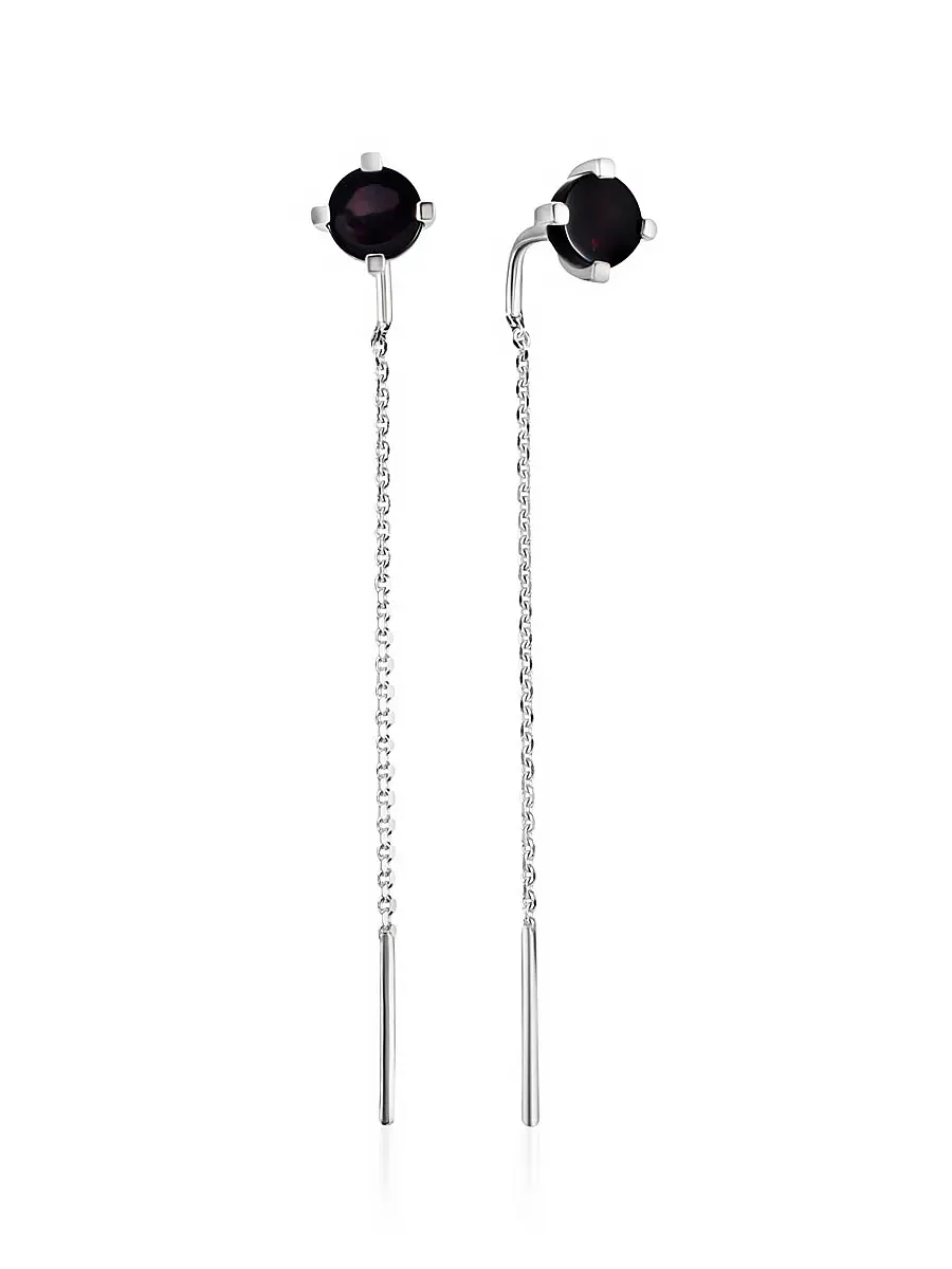 картинка Лёгкие изящные серьги-цепочки «Принцесса» с вишнёвым янтарём в онлайн магазине